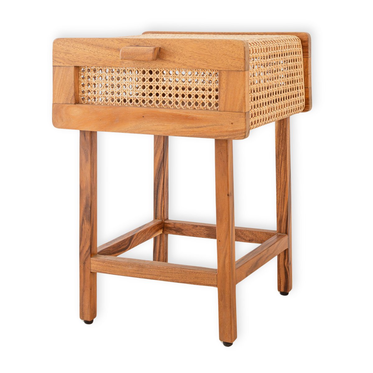 Table de chevet console en bois et rotin JAYA meubles de chambre faits à la main
