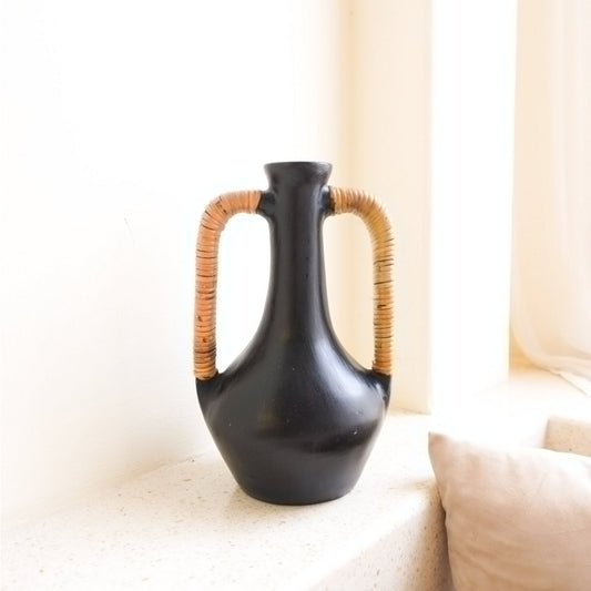 Vase noir petit vase décoratif moulé à la main en argile pour fleurs séchées ou fraîches SELAYAR