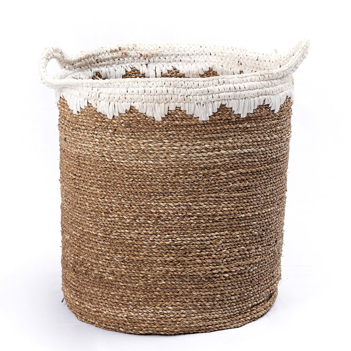 Grand panier à linge rond panier de rangement panier à plantes tissé en fibres naturelles NIAS blanc (2 tailles)